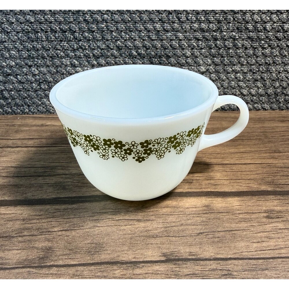 Vintage Pyrex Milk Glass Crazy Daisy Spring Blossom Green Coffee Tea Cup Mug